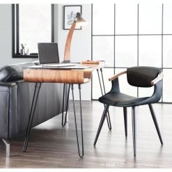 Oracle Mid-Century Modern Dining Chair in Black Faux Leather and Black Metal with Walnut Wood Accents by Lumisource -Cheap Lumisource Store black lumisource dining chairs ch oracle bkbk fa 1000