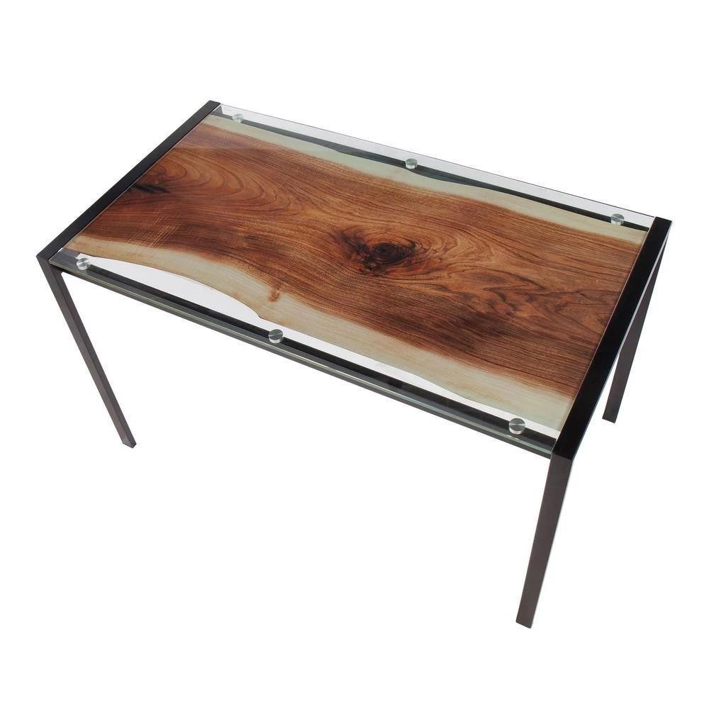 Live Edge 28 in. Rectangular Black Metal and Clear Glass Top with Live Edge Print (Seats 6) by Lumisource 5 Live Edge 28 in. Rectangular Black Metal and Clear Glass Top with Live Edge Print (Seats 6) by Lumisource - Image 3