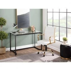 Masters 47.25 in. Black Steel and Clear Glass Rectangular Writing Desk by Lumisource -Cheap Lumisource Store black steel and clear glass lumisource writing desks ofd mstr bkcl 31 1000