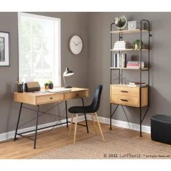 Casper 43.5 in. Rectangular Black Steel and Brown Wood 2-Drawer Writing Desk by Lumisource -Cheap Lumisource Store black steel brown wood lumisource writing desks ofd casper bkbn 31 1000