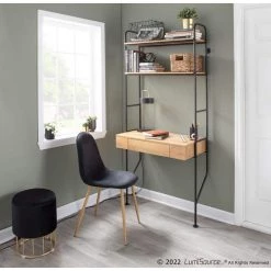 Lean 34 in. Rectangular Black Steel and Brown Wood 1-Drawer Floating Desk with 2-Shelves by Lumisource -Cheap Lumisource Store black steel brown wood lumisource writing desks ofd lean bkbn 31 1000