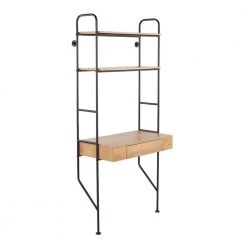 Lean 34 in. Rectangular Black Steel and Brown Wood 1-Drawer Floating Desk with 2-Shelves by Lumisource