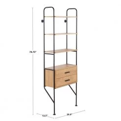 Lean 74.75 in. Black Steel and Wood 3-Shelf Wall Mounted Bookcase with 2-Drawers by Lumisource -Cheap Lumisource Store black steel wood lumisource bookcases bookshelves obc lean bkbn 4f 1000