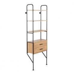 Lean 74.75 in. Black Steel and Wood 3-Shelf Wall Mounted Bookcase with 2-Drawers by Lumisource