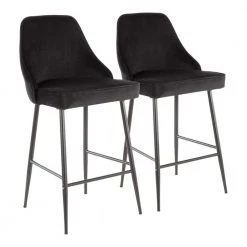 Marcel 25 in. Black Metal Counter Stool with Black Velvet Upholstery (Set of 2) by Lumisource