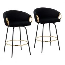Claire 34.5 in. Counter Height Bar Stool in Black Velvet and Black Metal (Set of 2) by Lumisource
