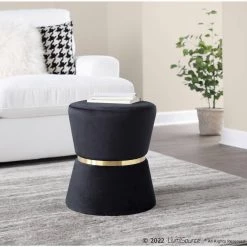 Gemma Black Velvet and Gold Metal Ottoman by Lumisource -Cheap Lumisource Store black velvet gold metal lumisource ottomans ot gemma auvbk 31 1000
