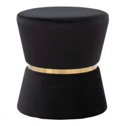 Gemma Black Velvet and Gold Metal Ottoman by Lumisource
