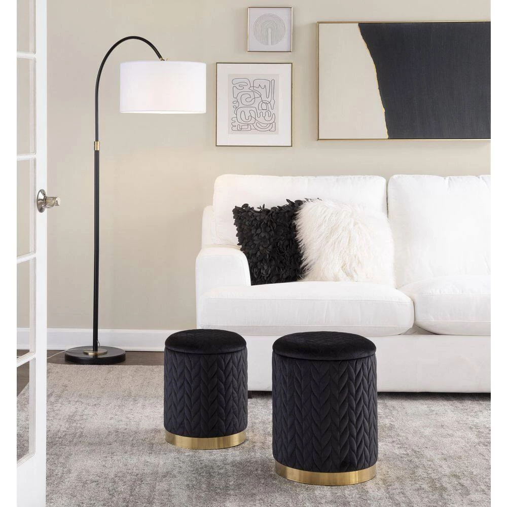 Marla Black Velvet and Gold Metal Quilted Nesting Ottoman Set by Lumisource 7 Marla Black Velvet and Gold Metal Quilted Nesting Ottoman Set by Lumisource - Image 5