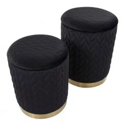 Marla Black Velvet and Gold Metal Quilted Nesting Ottoman Set by Lumisource 9 Marla Black Velvet and Gold Metal Quilted Nesting Ottoman Set by Lumisource -Cheap Lumisource Store black velvet gold metal lumisource ottomans ot2 marla qlt auvbk a0 1000