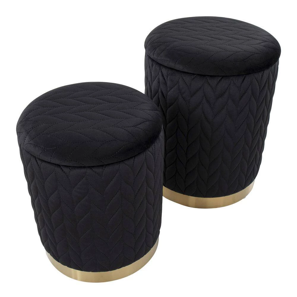 Marla Black Velvet and Gold Metal Quilted Nesting Ottoman Set by Lumisource 5 Marla Black Velvet and Gold Metal Quilted Nesting Ottoman Set by Lumisource - Image 3