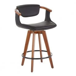 Oracle 26 in. in Black Faux Leather and Walnut Mid-Century Modern Counter Stool by Lumisource -Cheap Lumisource Store black walnut lumisource bar stools b26 oracle wlbk 1d 1000