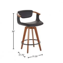 Oracle 26 in. in Black Faux Leather and Walnut Mid-Century Modern Counter Stool by Lumisource -Cheap Lumisource Store black walnut lumisource bar stools b26 oracle wlbk 40 1000