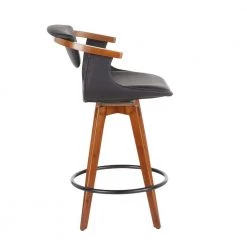 Oracle 26 in. in Black Faux Leather and Walnut Mid-Century Modern Counter Stool by Lumisource -Cheap Lumisource Store black walnut lumisource bar stools b26 oracle wlbk c3 1000