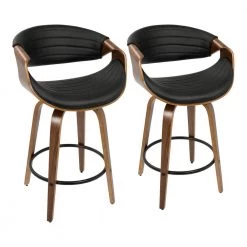 Symphony 26 in. Walnut and Black Faux Leather Counter Stool (Set of 2) by Lumisource