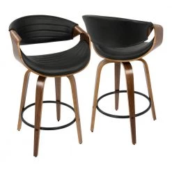 Symphony 26 in. Walnut and Black Faux Leather Counter Stool (Set of 2) by Lumisource -Cheap Lumisource Store black walnut lumisource bar stools b26 sympq wlbk2 c3 1000