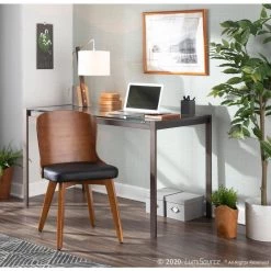 Bocello Walnut Wood and Black Faux Leather Chair by Lumisource 24 Bocello Walnut Wood and Black Faux Leather Chair by Lumisource -Cheap Lumisource Store black walnut lumisource dining chairs ch bcllo wl bk 76 1000