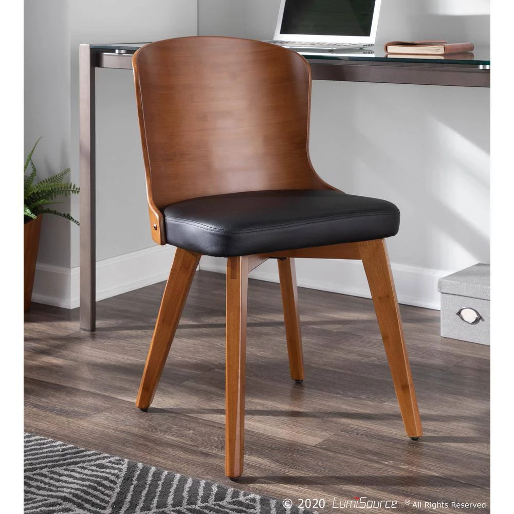 Bocello Walnut Wood and Black Faux Leather Chair by Lumisource 8 Bocello Walnut Wood and Black Faux Leather Chair by Lumisource - Image 6