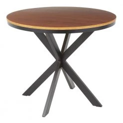 X Pedestal Industrial Dinette Table in Black Metal and Walnut Wood - 1-Piece by Lumisource