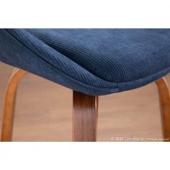 Diana 25.50 in. Solid Back Counter Height Stool in Blue Corduroy and Walnut Wood with Round Black Footrest (Set of 2) by Lumisource -Cheap Lumisource Store blue corduroy lumisource bar stools b26 dianacor grtq wlbu2 1f 1000