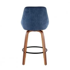 Diana 25.50 in. Solid Back Counter Height Stool in Blue Corduroy and Walnut Wood with Round Black Footrest (Set of 2) by Lumisource -Cheap Lumisource Store blue corduroy lumisource bar stools b26 dianacor grtq wlbu2 66 1000