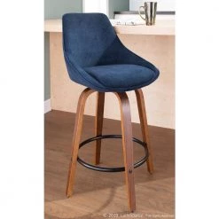 Diana 25.50 in. Solid Back Counter Height Stool in Blue Corduroy and Walnut Wood with Round Black Footrest (Set of 2) by Lumisource -Cheap Lumisource Store blue corduroy lumisource bar stools b26 dianacor grtq wlbu2 c3 1000