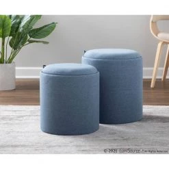 Tray Blue Fabric and Natural Wood Nesting Ottoman Set by Lumisource 18 Tray Blue Fabric and Natural Wood Nesting Ottoman Set by Lumisource -Cheap Lumisource Store blue fabric natural wood lumisource ottomans ot traynest buna 1f 1000