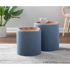 Tray Blue Fabric and Natural Wood Nesting Ottoman Set by Lumisource 21 Tray Blue Fabric and Natural Wood Nesting Ottoman Set by Lumisource -Cheap Lumisource Store blue fabric natural wood lumisource ottomans ot traynest buna 31 1000