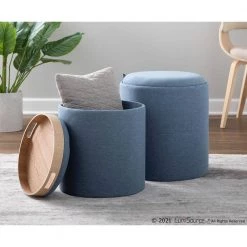Tray Blue Fabric and Natural Wood Nesting Ottoman Set by Lumisource 17 Tray Blue Fabric and Natural Wood Nesting Ottoman Set by Lumisource -Cheap Lumisource Store blue fabric natural wood lumisource ottomans ot traynest buna 4f 1000