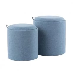 Tray Blue Fabric and Natural Wood Nesting Ottoman Set by Lumisource
