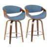 Curvini 34.5 in. Counter Height Bar Stool in Blue Fabric and Walnut Wood (Set of 2) by Lumisource -Cheap Lumisource Store blue fabric walnut wood lumisource bar stools b24 crvni2 swvr wlbu2 64 1000