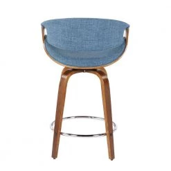 Curvini 34.5 in. Counter Height Bar Stool in Blue Fabric and Walnut Wood (Set of 2) by Lumisource -Cheap Lumisource Store blue fabric walnut wood lumisource bar stools b24 crvni2 swvr wlbu2 66 1000