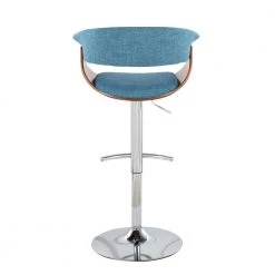 Vintage Mod 44.5 in. Adjustable Bar Stool in Blue Fabric and Walnut Wood (Set of 2) by Lumisource -Cheap Lumisource Store blue fabric walnut wood lumisource bar stools bs vmo2 swvrt wlbu2 66 1000