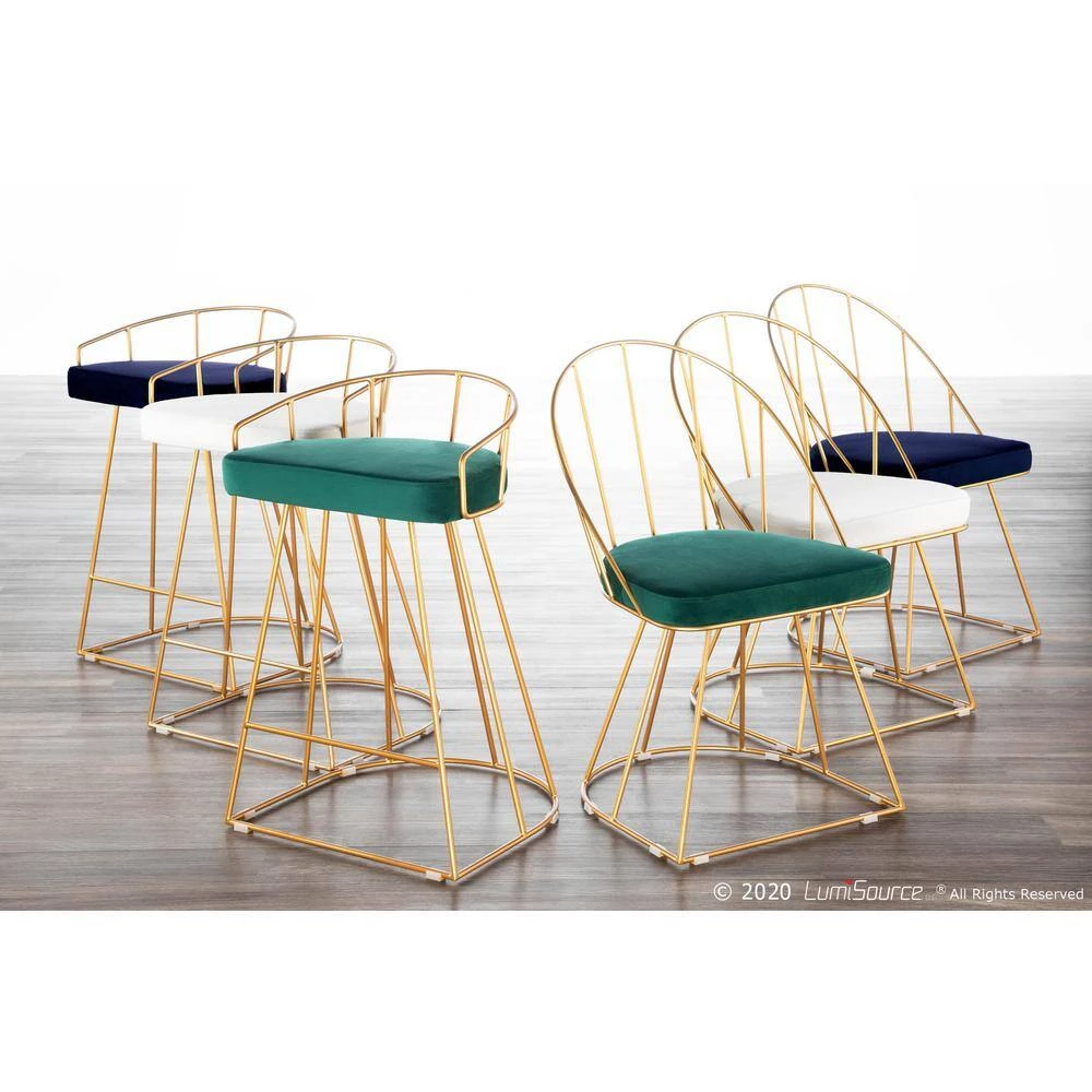 Canary Contemporary Gold and Blue Counter Stool Velvet (Set of 2) by Lumisource 8 Canary Contemporary Gold and Blue Counter Stool Velvet (Set of 2) by Lumisource - Image 6