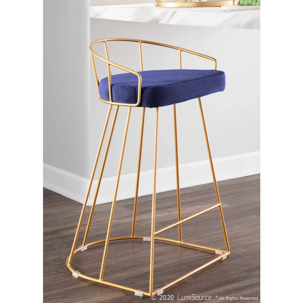 Canary Contemporary Gold and Blue Counter Stool Velvet (Set of 2) by Lumisource 7 Canary Contemporary Gold and Blue Counter Stool Velvet (Set of 2) by Lumisource - Image 5