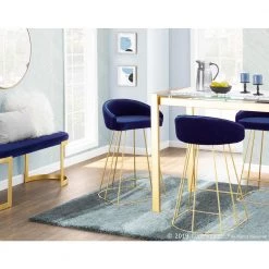 Canary 26 in. Blue Velvet and Gold Metal Upholstered Counter Stool (Set of 2) by Lumisource -Cheap Lumisource Store blue gold lumisource bar stools b26 cnryup aubu2 31 1000