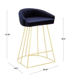 Canary 26 in. Blue Velvet and Gold Metal Upholstered Counter Stool (Set of 2) by Lumisource -Cheap Lumisource Store blue gold lumisource bar stools b26 cnryup aubu2 c3 1000