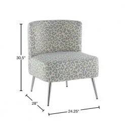 Fran Blue Leopard Print & Chrome Metal Slipper Chair by Lumisource -Cheap Lumisource Store blue leopard chrome metal lumisource accent chairs ch franlep bu 40 1000
