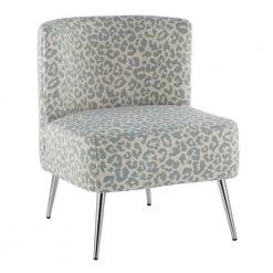 Fran Blue Leopard Print & Chrome Metal Slipper Chair by Lumisource