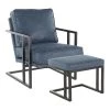 Blue Faux Leather and Black Metal Roman Industrial Lounge Chair with Ottoman by Lumisource -Cheap Lumisource Store blue lumisource accent chairs c2 roman bkbu 64 1000