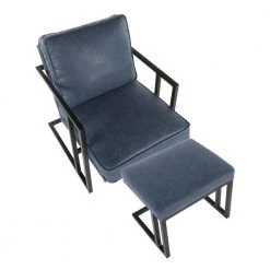 Blue Faux Leather and Black Metal Roman Industrial Lounge Chair with Ottoman by Lumisource -Cheap Lumisource Store blue lumisource accent chairs c2 roman bkbu a0 1000