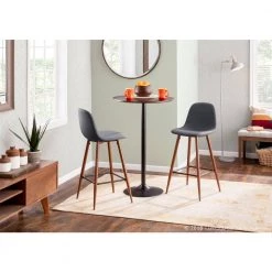 Pebble 29 in. Walnut Metal and Blue Fabric Bar Stool (Set of 2) by Lumisource -Cheap Lumisource Store blue lumisource bar stools bs peb wl bu2 31 1000