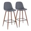 Pebble 29 in. Walnut Metal and Blue Fabric Bar Stool (Set of 2) by Lumisource -Cheap Lumisource Store blue lumisource bar stools bs peb wl bu2 64 1000