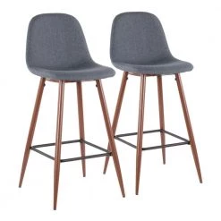 Pebble 29 in. Walnut Metal and Blue Fabric Bar Stool (Set of 2) by Lumisource