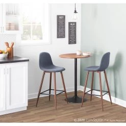 Pebble 29 in. Walnut Metal and Blue Fabric Bar Stool (Set of 2) by Lumisource -Cheap Lumisource Store blue lumisource bar stools bs peb wl bu2 c3 1000