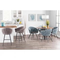 Braided Matisse Blue Fabric and Grey Faux Leather Arm Chair by Lumisource -Cheap Lumisource Store blue lumisource dining chairs ch braidmat bkbu 1f 1000