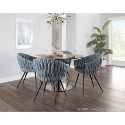 Braided Matisse Blue Fabric and Grey Faux Leather Arm Chair by Lumisource -Cheap Lumisource Store blue lumisource dining chairs ch braidmat bkbu 31 1000