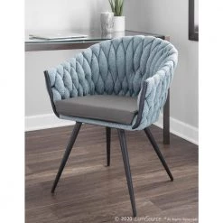 Braided Matisse Blue Fabric and Grey Faux Leather Arm Chair by Lumisource -Cheap Lumisource Store blue lumisource dining chairs ch braidmat bkbu c3 1000
