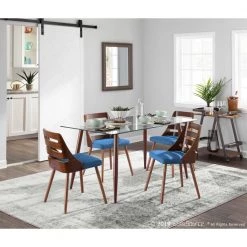Trevi Walnut and Blue Accent Chair by Lumisource -Cheap Lumisource Store blue lumisource dining chairs ch trv wl bu 31 1000