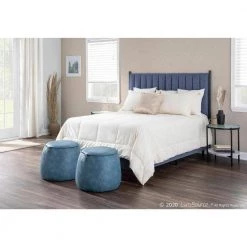 Chloe Blue Faux Leather and Black Metal Queen Headboard by Lumisource -Cheap Lumisource Store blue lumisource headboards hb chloe bkbu 31 1000